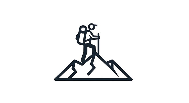 hiker climbing steep mountain peak vector icon for adventure travel