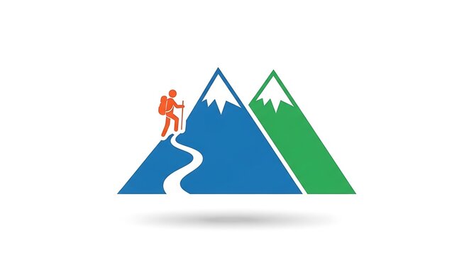 Mountain trekking icon, adventure trip vector symbol, isolated on white background