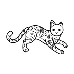 Black line of a cat with floral patterns line floral patterns © Pike Studio