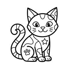 Black line of a sitting cat with spot patterns black line sitting cat © Pike Studio