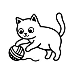 Cat playing with a ball of yarn cartoon black and white © Pike Studio