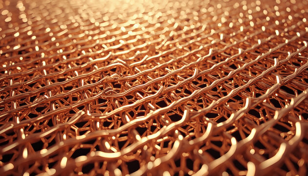 Woven copper EMI shielding mesh macro. Cybersecurity hardware isolation.