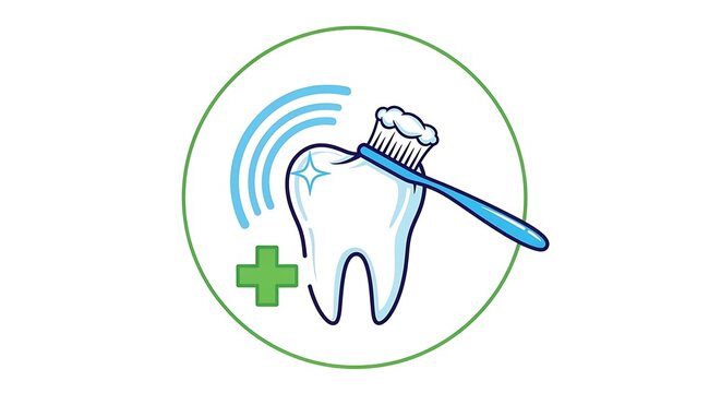 Pet dental care icon, toothbrush and tooth symbol, veterinary health