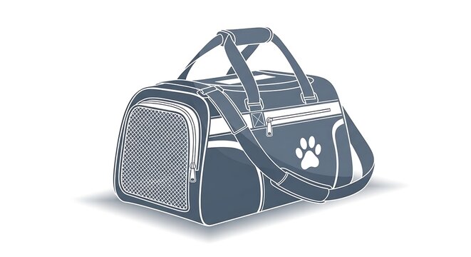 Pet carrier bag with paw print, travel accessory vector illustration