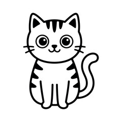 Sitting tabby cat cartoon black and white line sitting © Pike Studio
