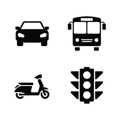 Fototapeta premium Automotive and Public Transportation Icon Set with Car Bus and Scooter