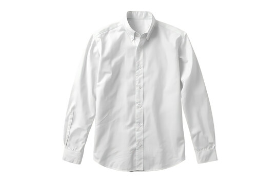 White long sleeve button-down dress shirt for men, formal business wear, clean apparel on transparent background