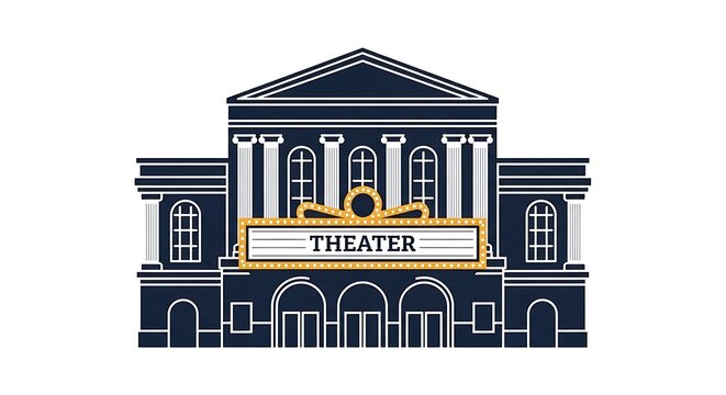 Elegant Classical Theater Architecture Building Facade Isolated on White