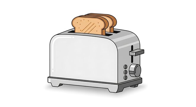 Modern Silver Toaster with Toasted Bread Slices Isolated on White