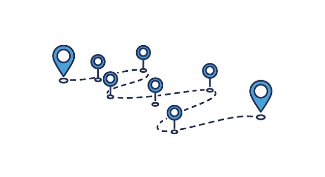 Connected Digital Network Nodes with Dotted Path Technology Illustration