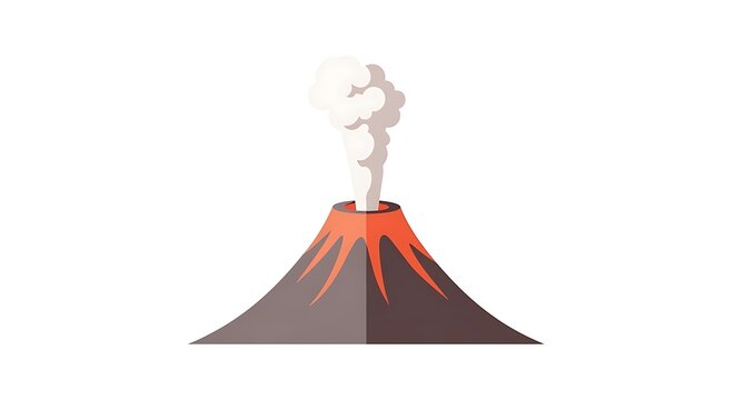 Active Volcano Erupting with Smoke and Lava Isolated on White