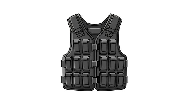 Black Tactical Protective Vest with Utility Pockets Isolated on White