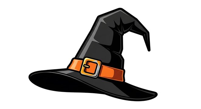 Classic Black Witch Hat with Orange Buckle for Halloween