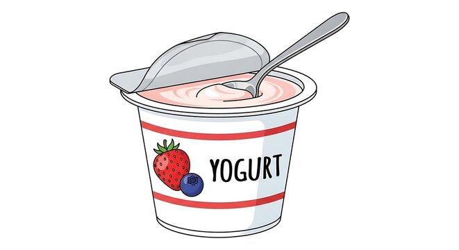 Strawberry Yogurt Cup with Spoon Isolated on White Background