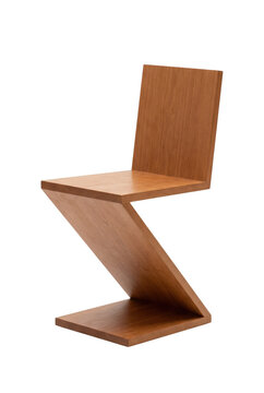 Modern zig zag wooden chair isolated. Interior design mockup.