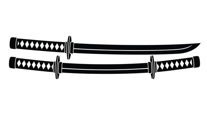 A striking depiction of two traditional japanese katanas crossed and presented in a bold minimalist style silhouette high quality professional detailed modern elegant stylish