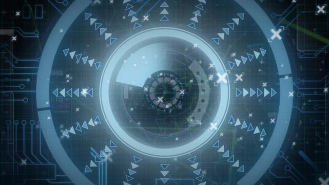 Futuristic blue circle with symbols technology