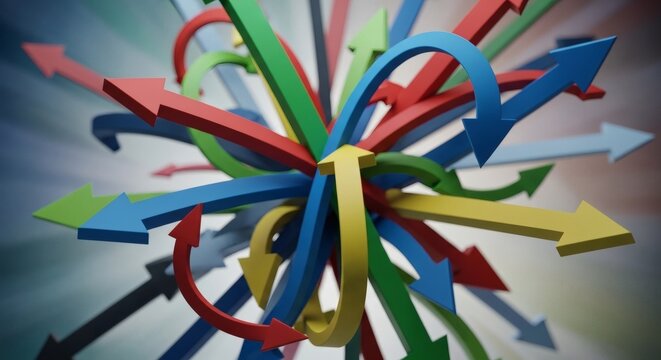 A colorful array of arrows pointing in different directions, symbolizing confusion and uncertainty.