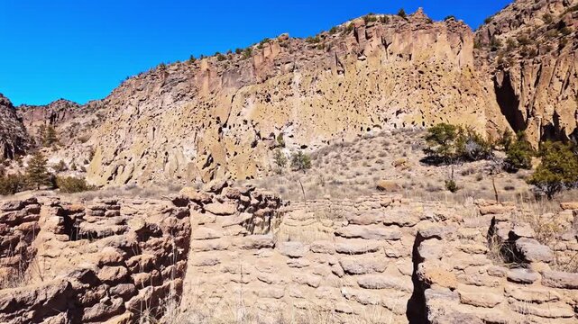 Ancient settlements remainings at Bandelier National Monument in New Mexico