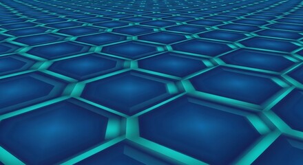 Naklejka premium A futuristic blue hexagonal pattern stretches out in a seemingly endless grid