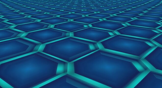 A futuristic blue hexagonal pattern stretches out in a seemingly endless grid