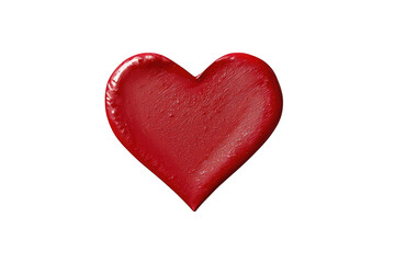 Fototapeta premium Red heart shape painted with thick glossy lipstick texture on transparent background, conveying love and romance