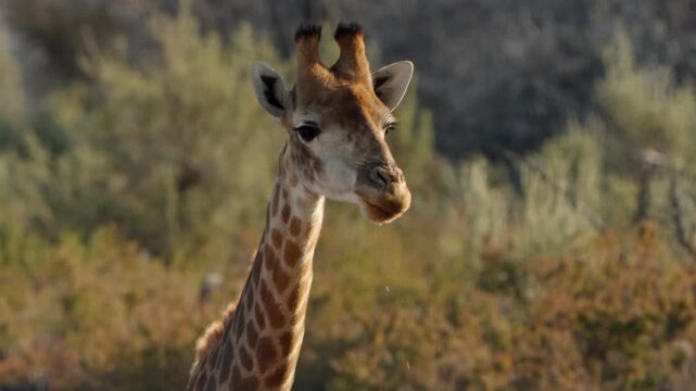 Slow Motion Telephoto Close Up of Southern Giraffe Drinking Water from Stream, African Wildlife Portrait South Africa