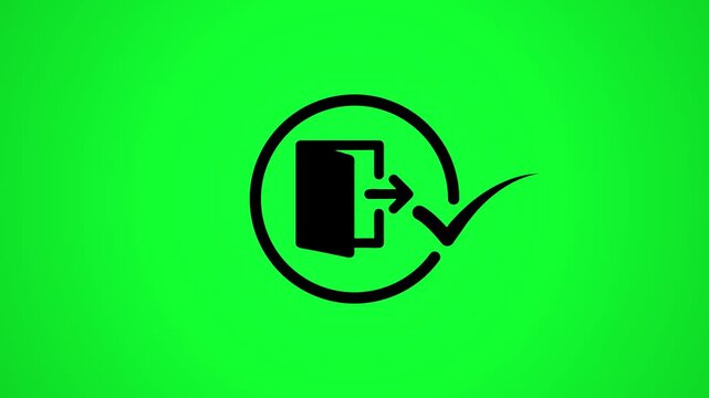 Exit sign with check mark and arrow, concept of leaving or successful departure.