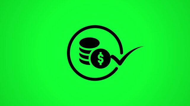 Animated loading circle with coins and dollar sign appears on green screen chroma key background.