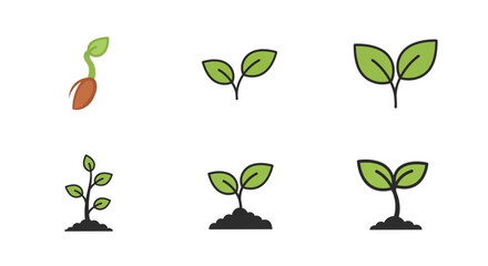 Obraz premium Set of plant growth stages icons showing seed germination and young seedling development