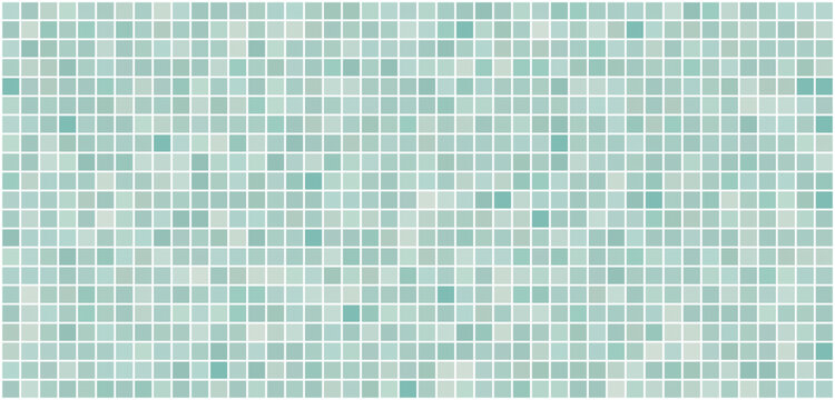 Mint green mosaic tiles background featuring aquamarine square pattern, fresh ceramic wall texture for swimming pool and bathroom interior design.