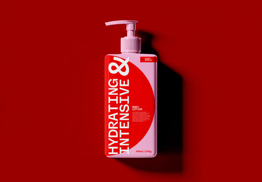 Body Lotion Pump Bottle Mockup on Bold Studio Background