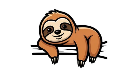 Fototapeta premium Sloth Resting on Branch: A cheerful, cartoon-style sloth relaxes languidly on a branch, its gentle smile and relaxed pose inviting viewers to embrace the art of taking it easy.