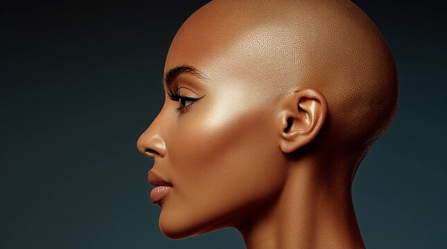 Luxury beauty portrait of bald woman with glowing skin elegance skincare dermatology concept
