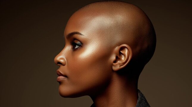 Luxury beauty portrait of bald woman with glowing skin elegance skincare dermatology concept
