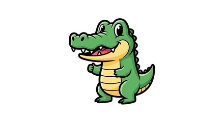 Fototapeta premium Cheerful Alligator Illustration: A charming illustration of a friendly alligator. The smiling reptile, vibrant green scales and expressive eyes bring a sense of fun and approachability. 