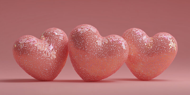 Three sparkling pink hearts on a pink background, perfect for expressing love and affection