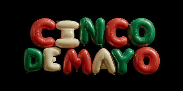 Cinco de Mayo festive balloon text with Mexican flag colors