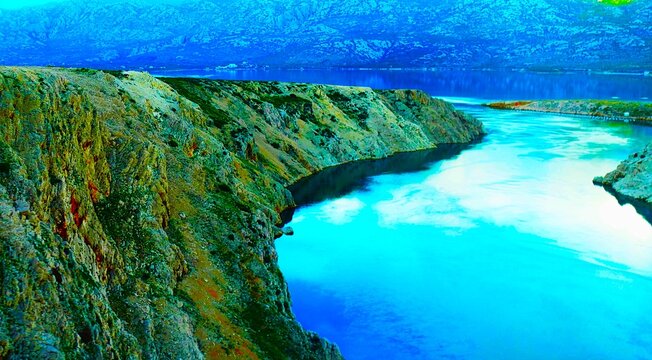 Spectacular sea bay with big coastal and land curves breathtaking landscapes