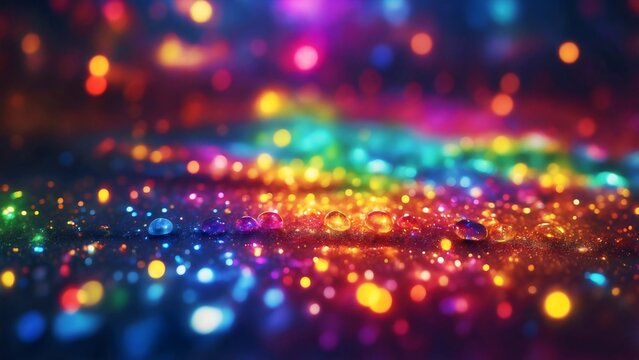 Abstract explosion of vibrant bokeh lights in a spectrum of radiant colors, creating a magical, shimmering, and dreamlike atmosphere.