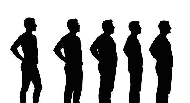Five Diverse Male Silhouettes in Profile with Varying Body Types and Styles