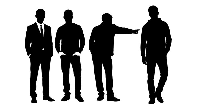 Four Men Silhouettes: Business, Casual, and Indicating Direction