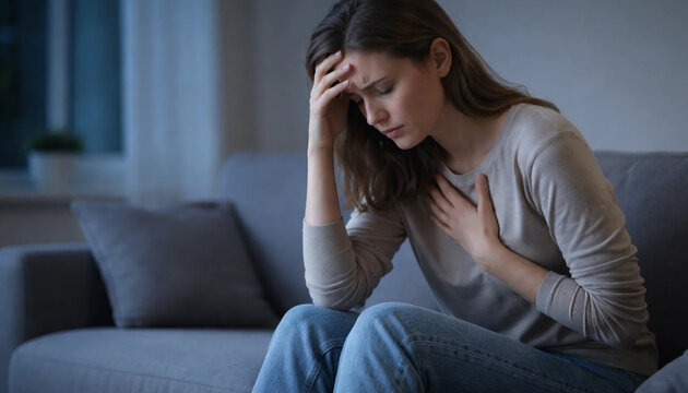 People Suffering from Anxiety and Panic Attack Sitting on Sofa at Home, Mental Health Awareness
