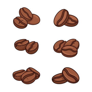 Coffee beans illustration, brown roasted seeds, isolated on white background.