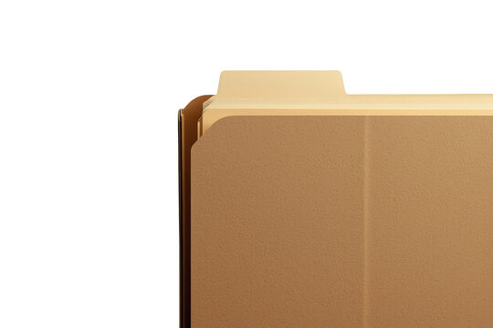 Manila file folder, documents and important information, top view detail with copy space and transparent background