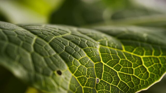 Highresolution Macro Photograph Emphasizing Textured Leaf Veins Illuminated By Gentle Backlight With Dew Drops