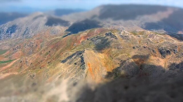 Aerial view of treeless arid barren alpine mountain geography in Ethiopian Highlands. African plateau reveals high altitude, simien plateau, and habitat context plus abuna yosef.