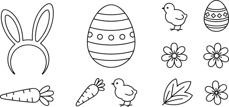 Easter Themed Line Art Icons drawing outline
