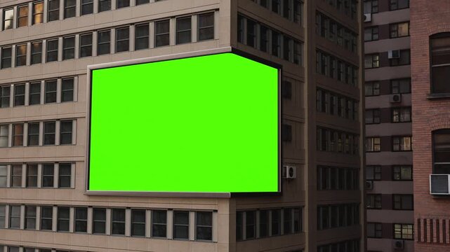 Digital Advertising Mockup in City Business District, Chroma Key Blank Screen