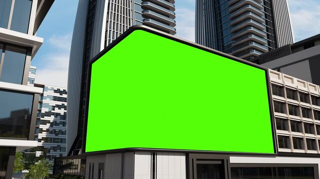 Green Screen Billboard Mockup on Corner of Modern Building